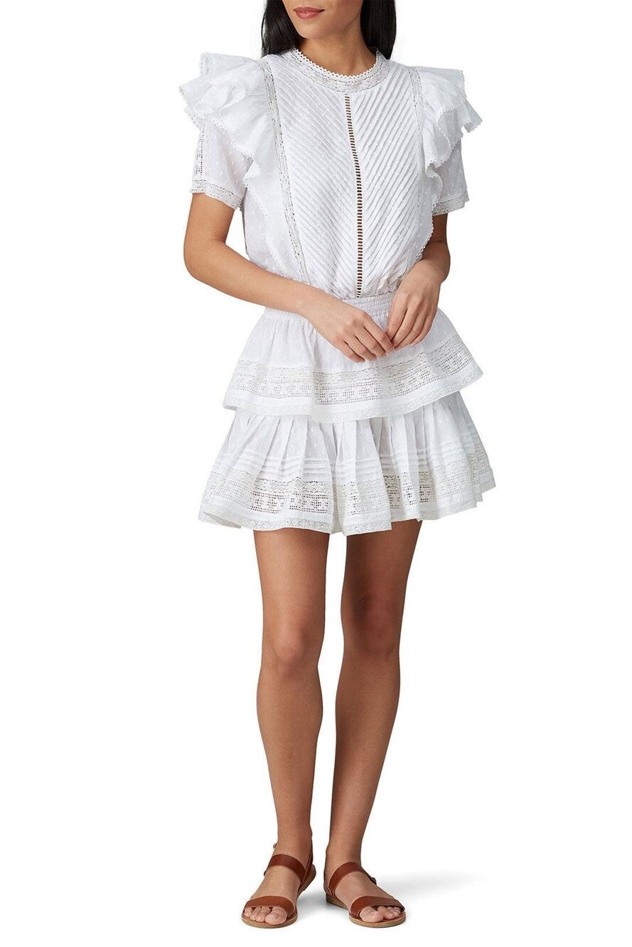 Maia Bergman Mery White Cotton Eyelet Ruffled Mini Dress Size Small